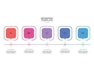 Infographic template. A concept with 5 rectangular or 5 steps including marketing icons and sample text.