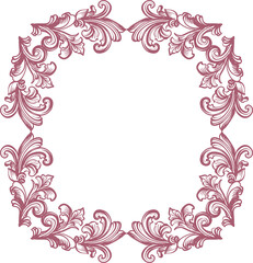 Botanical line illustration (frame) in toile de jouy style on transparent background. Digital contour illustration in vintage style for branding, advertising, wedding design.