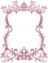 Botanical line illustration (frame) in toile de jouy style on transparent background. Digital contour illustration in vintage style for branding, advertising, wedding design.