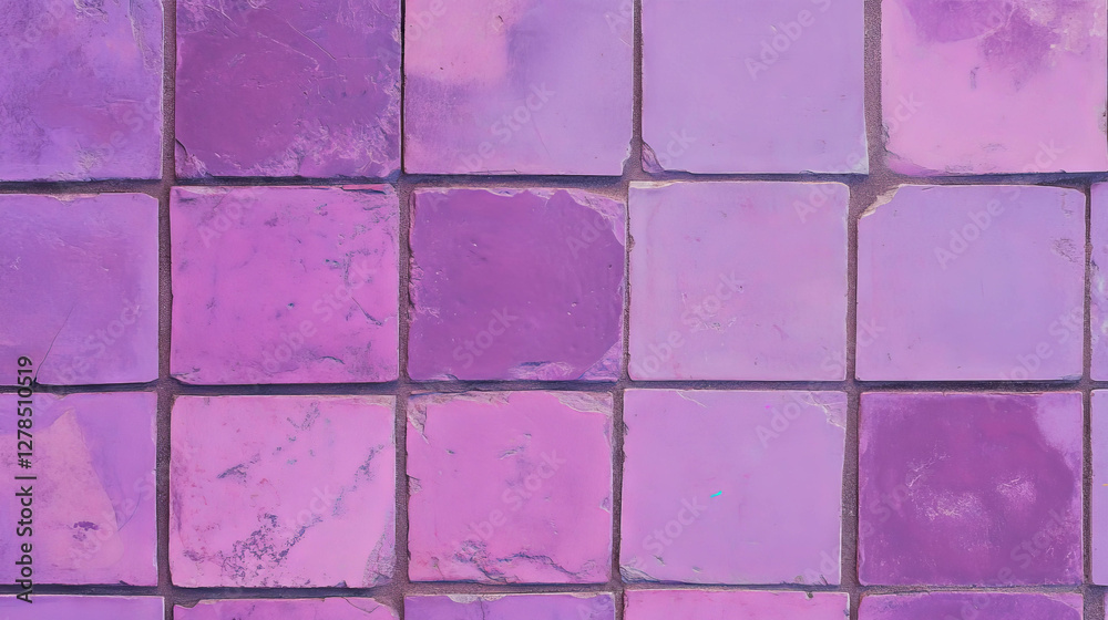 Poster Purple tile texture with textured plaster background for design and decor concepts