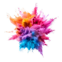 Vibrant colorful holi powder explosion isolated on transparent background