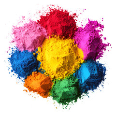 Vibrant colorful piles of holi powder arranged in circle isolated on transparent background for Holi festival celebration