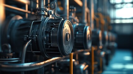 Fototapeta premium Industrial Pump Closeup, Factory, Sunlight