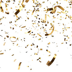 Gold confetti falling on a Transparent background,