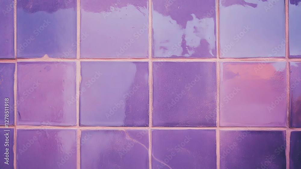 Poster vibrant purple tiled surface with light grout for interior design and architecture