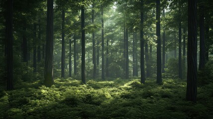 Obraz premium Sunlit Forest Path, Mystical Scene