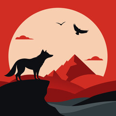 Vector illustration of a fox standing on a rock