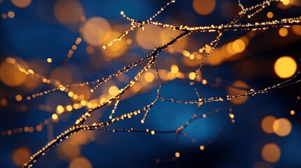 Glistening Branch, Night Lights, Bokeh Background, Winter