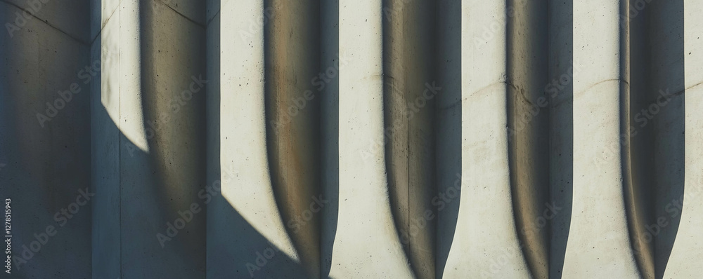 Poster architectural design concept with textured rounded vertical concrete ribs