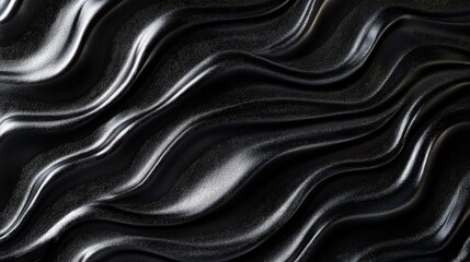 Fototapeta premium Close-up of a smooth, glossy black and white wavy texture; its polished sheen adds depth and dimension to the intricate pattern