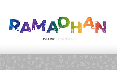 Ramadan kareem typography vector art colorful style on white background. Islamic background design