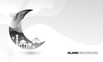 Ramadan Kareem. Grey moon and abstract creative islamic elements background