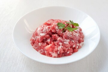 Fresh minced pork, fresh Ground pork on white background	