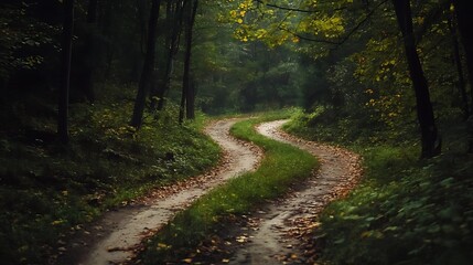 Obraz premium Serene Winding Forest Path: An Autumnal Journey