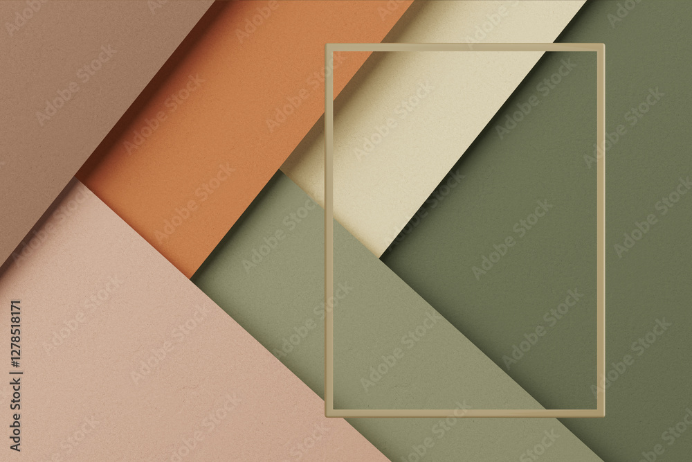 Poster Stack of Color Paper or Fabric Texture Diagonal Abstract Presentation Background with Empty Photo Frame for Banner or Your Design. 3d Rendering
