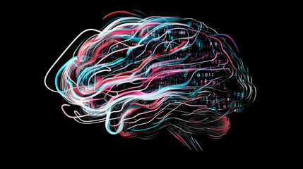 Conceptual Brain Data Stream: Artificial Intelligence and Binary Code Illustration