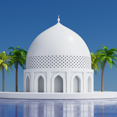 White Islamic Mosque and Minaret Building Model Icon. 3d Rendering