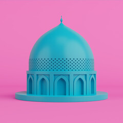 Blue Islamic Mosque and Minaret Building Model Icon in Duotone Style. 3d Rendering