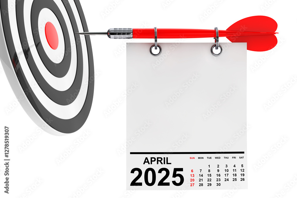 Aufkleber Calendar April 2025 on Blank Note Paper with Free Space for Your Design. 3d Rendering