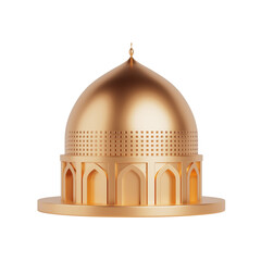 Golden Islamic Mosque and Minaret Building Model Icon. 3d Rendering