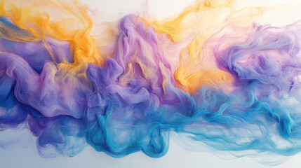 A captivating abstract art piece of flowing, vibrant mist captured in high resolution, rich and dynamic color transitions of golden yellow