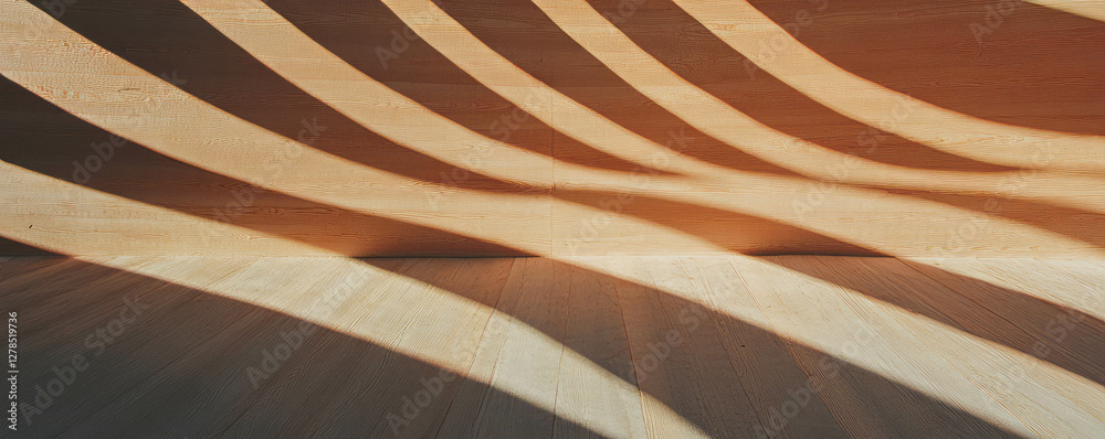 Poster abstract light and shadow patterns on ribbed wood surface