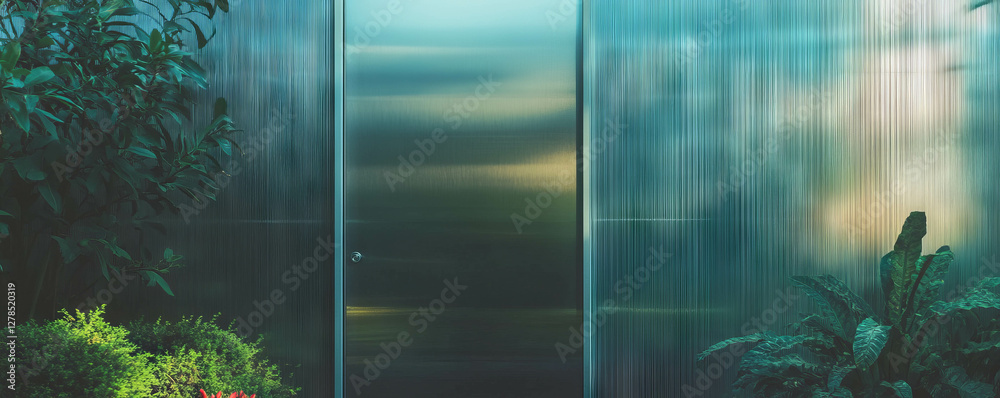 Poster modern metallic wall texture in natural surroundings for architecture design