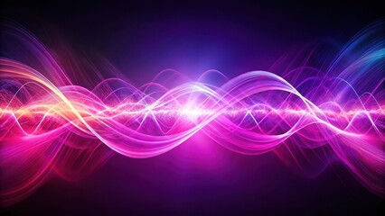 Swirling purple and pink hues of abstract sound waves art with vibrant energy radiating from frequencies