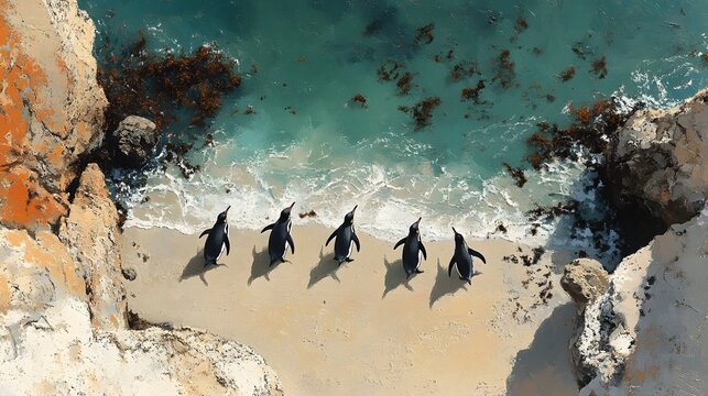 African Penguins in Coastal Sanctuary