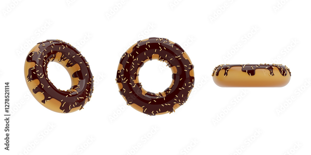 Aufkleber big chocolate glazed donut with golden sprinkles. 3d rendering