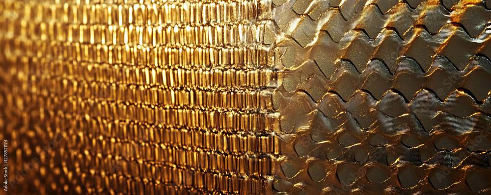 Poster golden textured plastic mesh pattern on smooth wall surface for artistic design