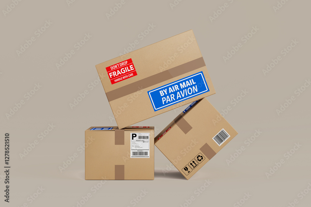 Aufkleber  Stack of Cardboard Boxes. 3d Rendering