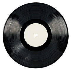 Vinyl record with white label isolated on transparent background,