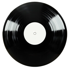 Vinyl record with white label isolated on transparent background,