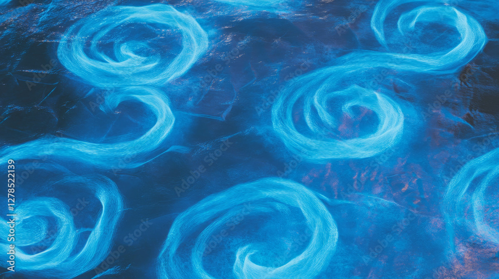 Poster Abstract blue swirling patterns on smooth weathered surface for artistic design