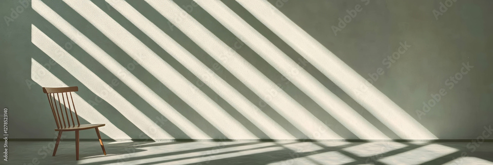 Poster minimalist design with chair and shadow patterns on smooth white wall