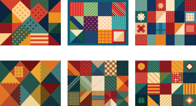 Patchwork quilt patterns patterns mimicking vector art set design 