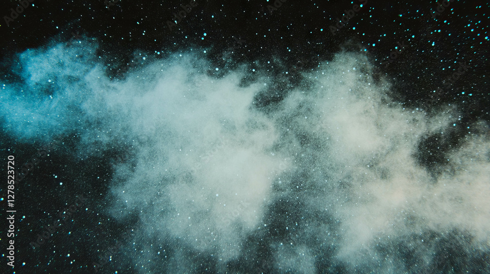 Poster mysterious soot black wall texture with floating dust particles for artistic backgrounds