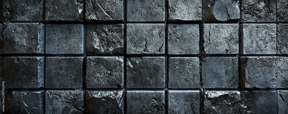Poster textured square grid on rough stone wall for architectural design