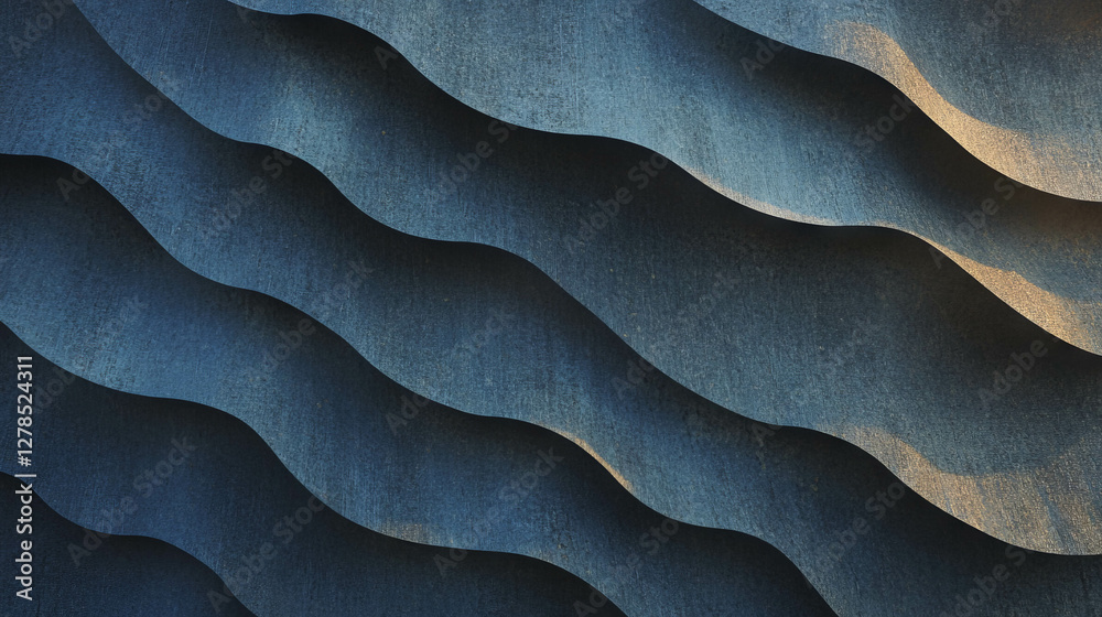 Poster abstract wave pattern in blue tones formed by stacked textured bamboo layers
