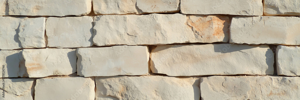 Poster rustic beige stone wall with textured surface for architectural design
