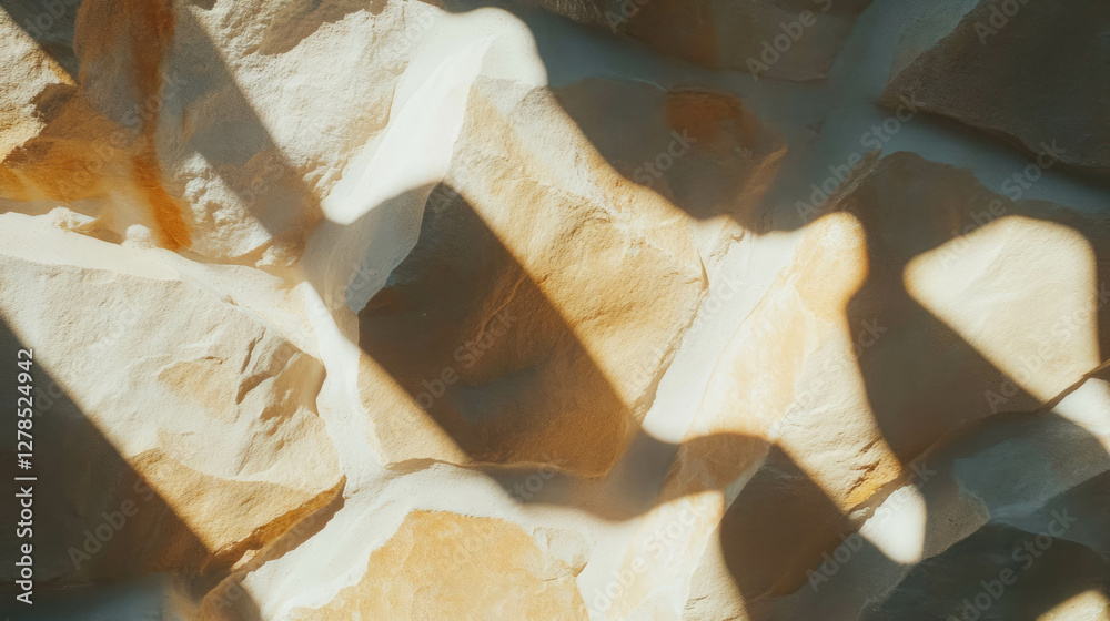 Poster textured stone wall with carved patterns and shadows