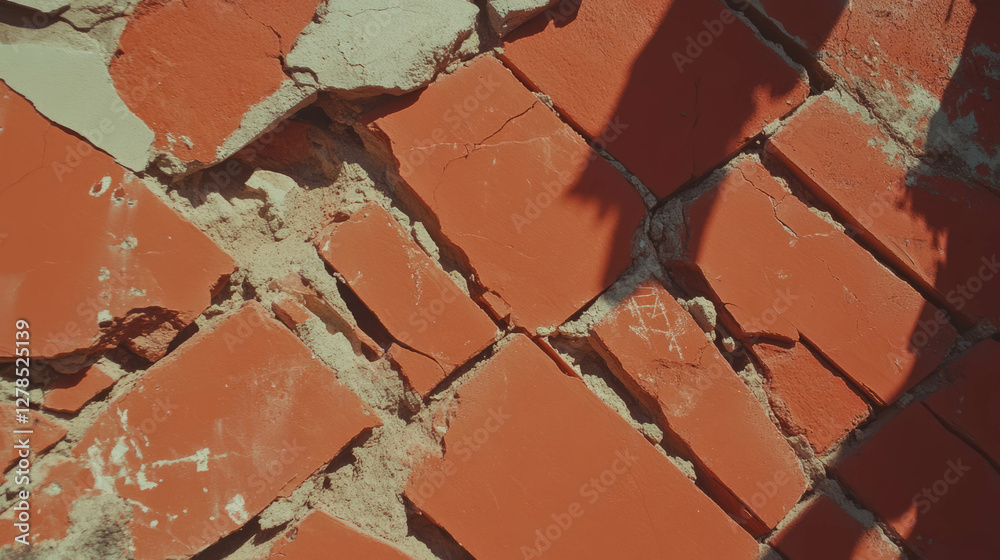 Aufkleber sun-baked cracked clay wall texture with shadow patterns for rustic design