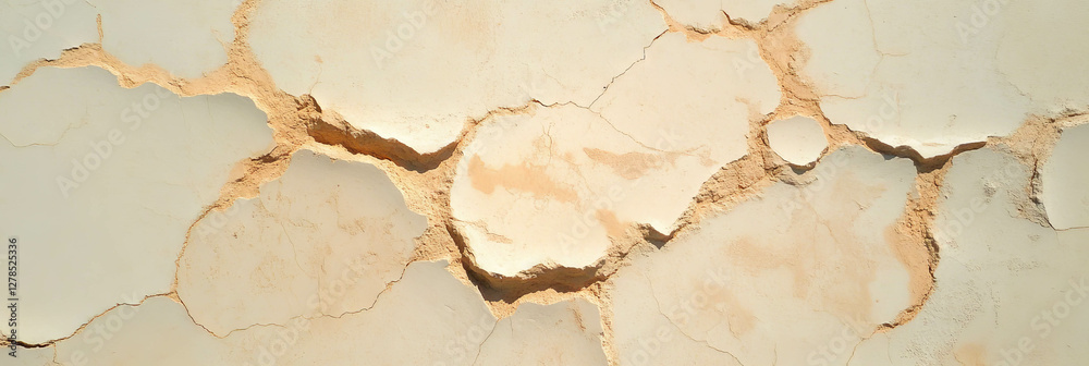 Poster Rustic beige wall texture with cracks and rough surface for architectural design and backgrounds