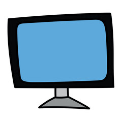 Hand drawn cartoon computer monitor on white background.