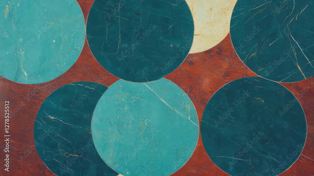 Poster teak and blue marble circular tile pattern for interior and architectural design