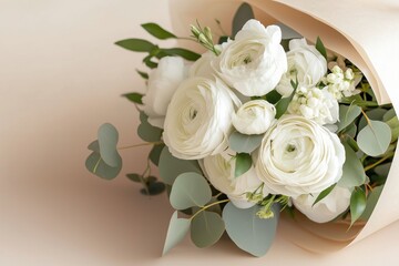 Obraz premium Beautifully arranged ranunculus flowers, a charming centerpiece for romantic celebrations.