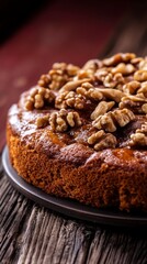 Fototapeta premium Scrumptious Walnut Cake: A Close-Up Autumnal Delight