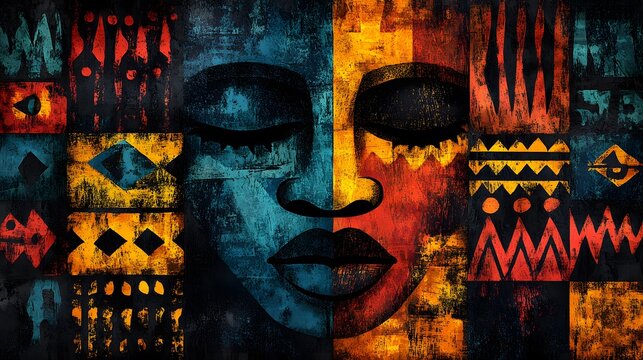 Creative vector illustration for Black History Month with hand-drawn African patterns and a colorful textured backdrop
