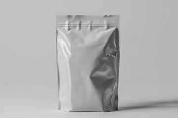 Blank Foil plastic pouch coffee bag on white background. Packaging template mockup. Professional photo